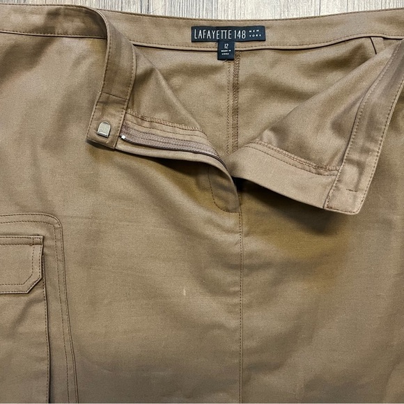 Lafayette 148 Mid Length Brown Cotton Cargo Straight Skirt Casual Party Size 12 - Picture 7 of 13